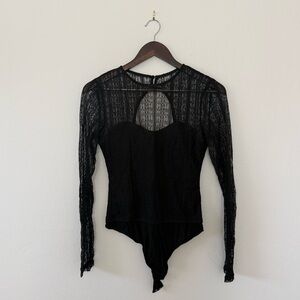 Lulus Black Lace Long Sleeve Bodysuit - Size M